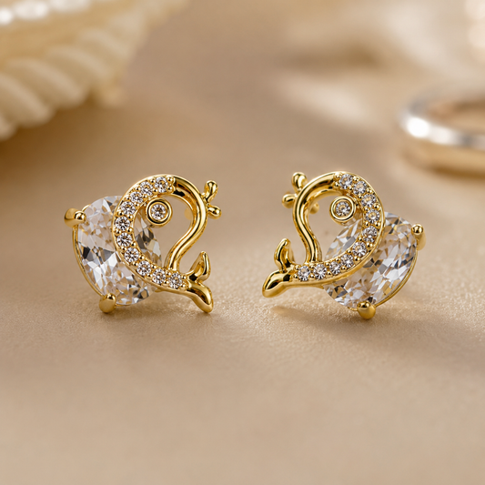 Elegant Gold Plated Swan Stud Earrings with AAA Cubic Zirconia Crystal | Lightweight Designer Earrings for Women & Girls