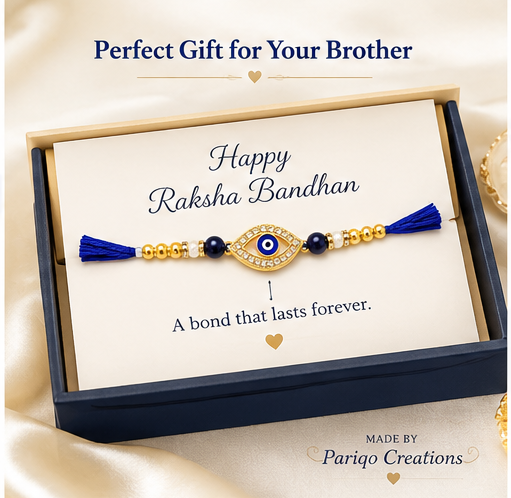 Evil Eye Rakhi for Brother set of 2 | Blue & Gold Pearl Rakhi with Adjustable Thread | Stylish Raksha Bandhan Gift for Brother