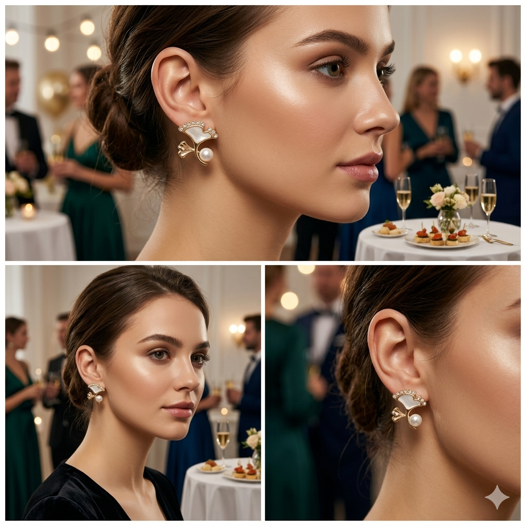 Golden Fan Motif Earrings tops