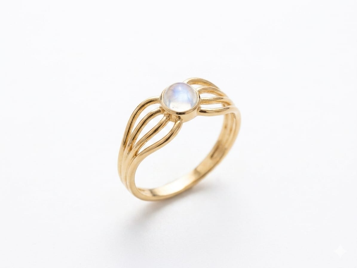 Moonstone Gold Ring for Women | Adjustable Open Ring with Natural Moonstone | Minimalist Gold Plated Statement Ring | Elegant Fashion Jewelry Gift for Girls