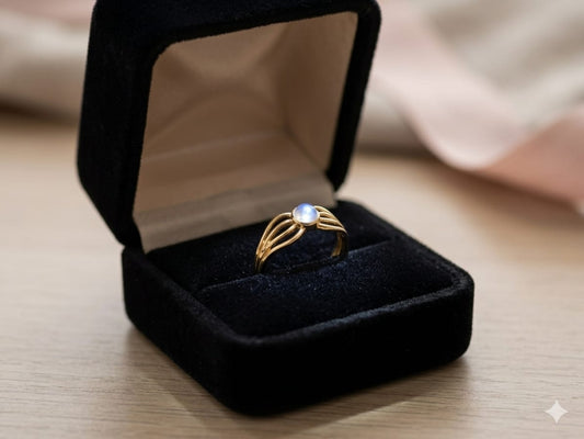 Moonstone Gold Ring for Women | Adjustable Open Ring with Natural Moonstone | Minimalist Gold Plated Statement Ring | Elegant Fashion Jewelry Gift for Girls