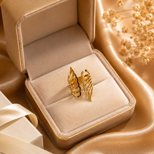 Gold Angel Wing Adjustable Ring for Women | Elegant Open Band Statement Ring | Trendy Fashion Jewelry | Gift for Girls & Women