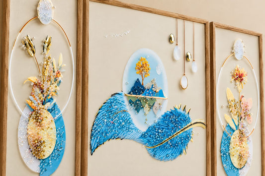 Blue Floral Abstract Wall Art for Home Set of 3