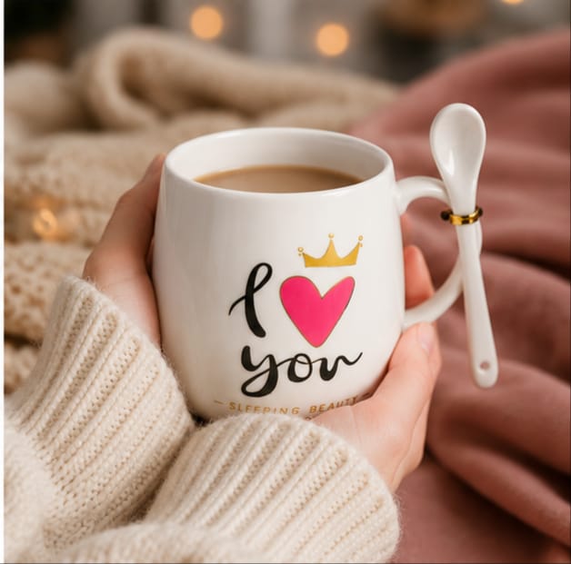I Love You Ceramic Coffee Mug Gift Set with Lid & Spoon | Premium Tea Cup | Romantic Gift for Wife, Husband, Girlfriend, Boyfriend | Pink Gift Box