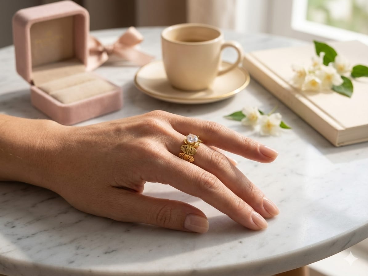 Luxury Crown Ring for Women | Gold Plated Adjustable Crystal Ring | Royal Statement Band Ring | Elegant Fashion Jewelry Gift for Girls
