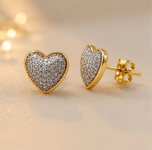 Luxury Heart Shape Crystal Stud Earrings for Women | Gold Plated Sparkling Love Heart Earrings | Elegant Fashion Jewelry Gift for Girls & Women