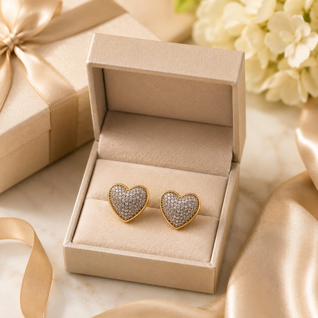 Luxury Heart Shape Crystal Stud Earrings for Women | Gold Plated Sparkling Love Heart Earrings | Elegant Fashion Jewelry Gift for Girls & Women