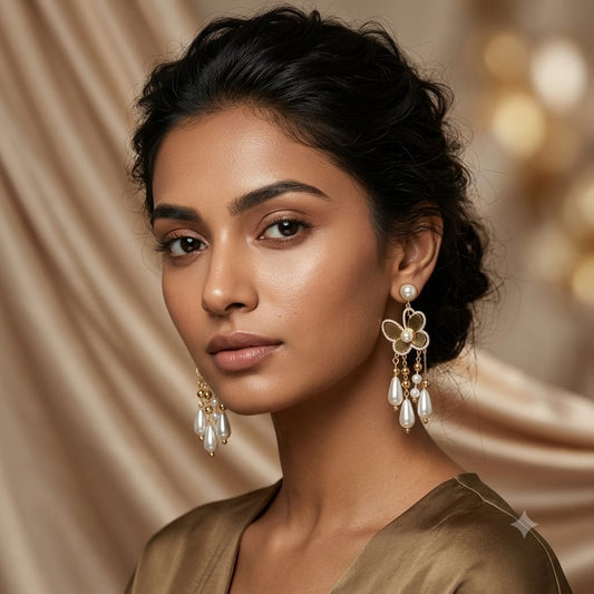 Luxury Gold Butterfly Pearl Drop Earrings for Women | Elegant Floral Dangle Earrings with Pearl Tassels | Korean Style Statement Jewelry for Party, Wedding & Gifting