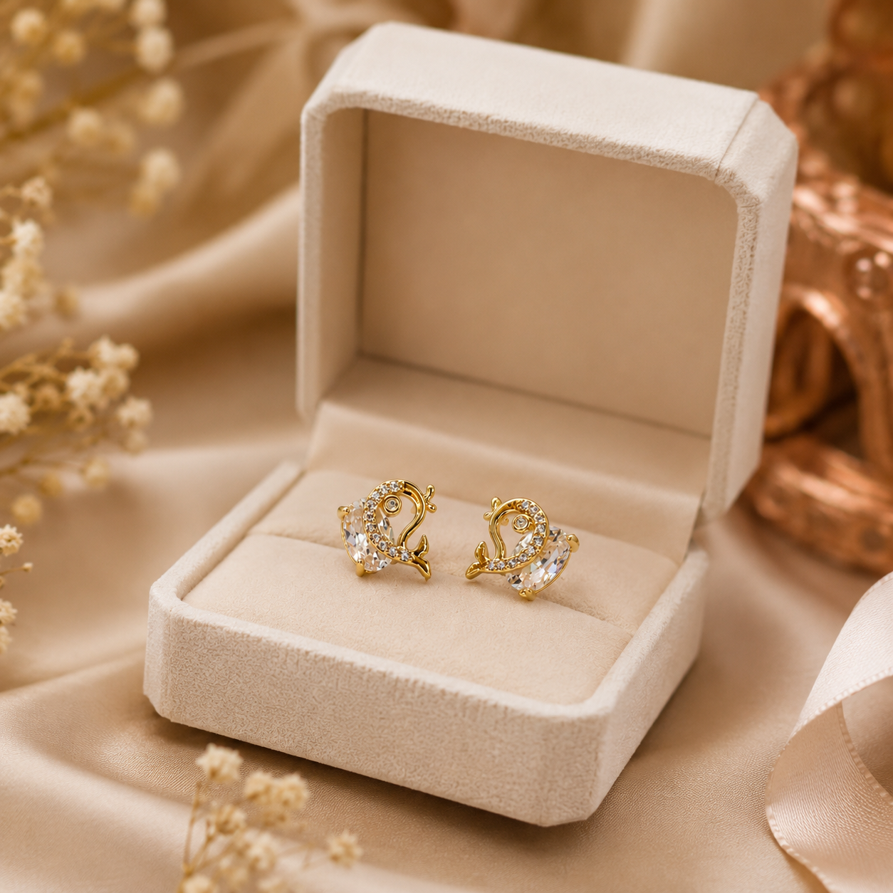 Elegant Gold Plated Swan Stud Earrings with AAA Cubic Zirconia Crystal | Lightweight Designer Earrings for Women & Girls