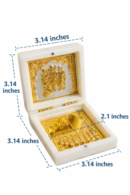 Ram Darbar Photo Frame,Pocket Temple with Charan Paduka, Gold Plated, Ram Parivar Photo Gift Box