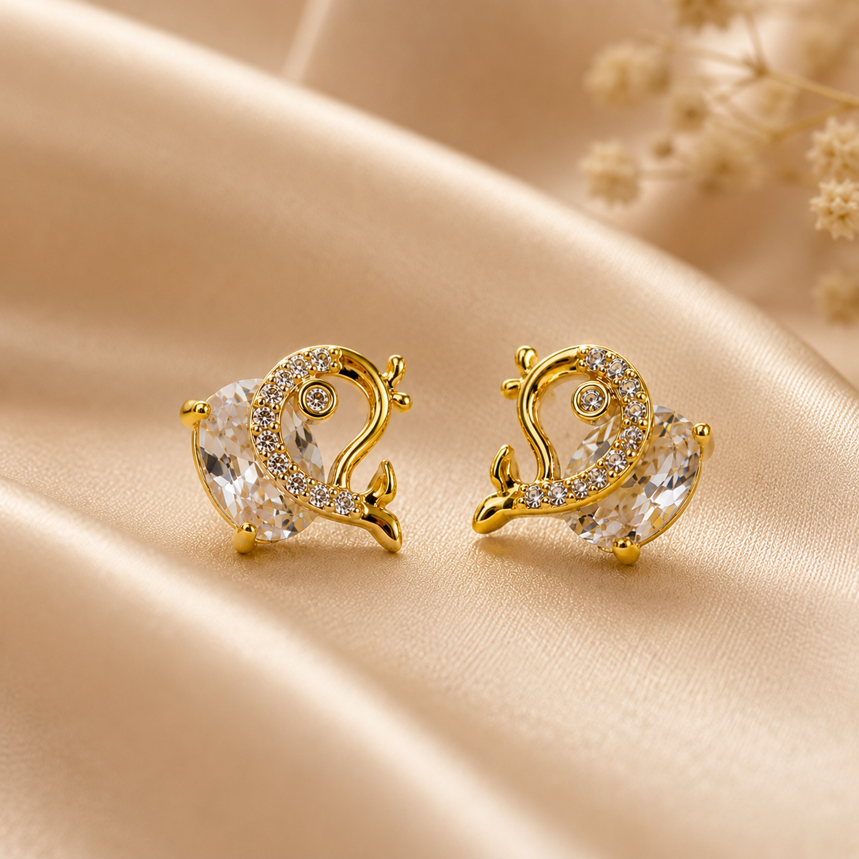Elegant Gold Plated Swan Stud Earrings with AAA Cubic Zirconia Crystal | Lightweight Designer Earrings for Women & Girls