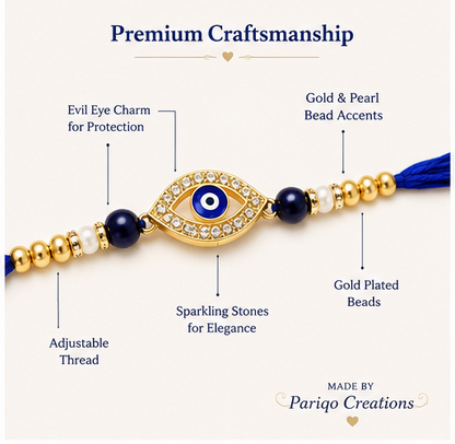 Evil Eye Rakhi for Brother set of 2 | Blue & Gold Pearl Rakhi with Adjustable Thread | Stylish Raksha Bandhan Gift for Brother