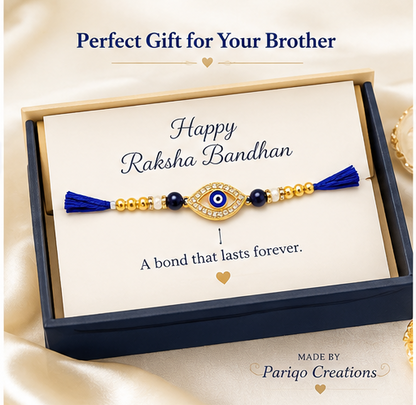 Evil Eye Rakhi for Brother set of 2 | Blue & Gold Pearl Rakhi with Adjustable Thread | Stylish Raksha Bandhan Gift for Brother