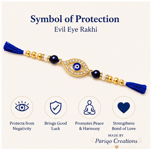 Evil Eye Rakhi for Brother set of 2 | Blue & Gold Pearl Rakhi with Adjustable Thread | Stylish Raksha Bandhan Gift for Brother