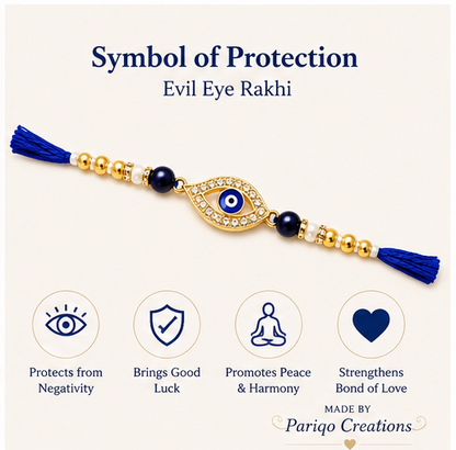 Evil Eye Rakhi for Brother set of 2 | Blue & Gold Pearl Rakhi with Adjustable Thread | Stylish Raksha Bandhan Gift for Brother
