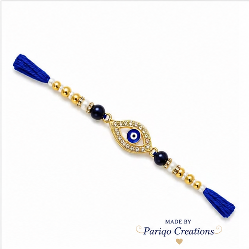 Evil Eye Rakhi for Brother set of 2 | Blue & Gold Pearl Rakhi with Adjustable Thread | Stylish Raksha Bandhan Gift for Brother