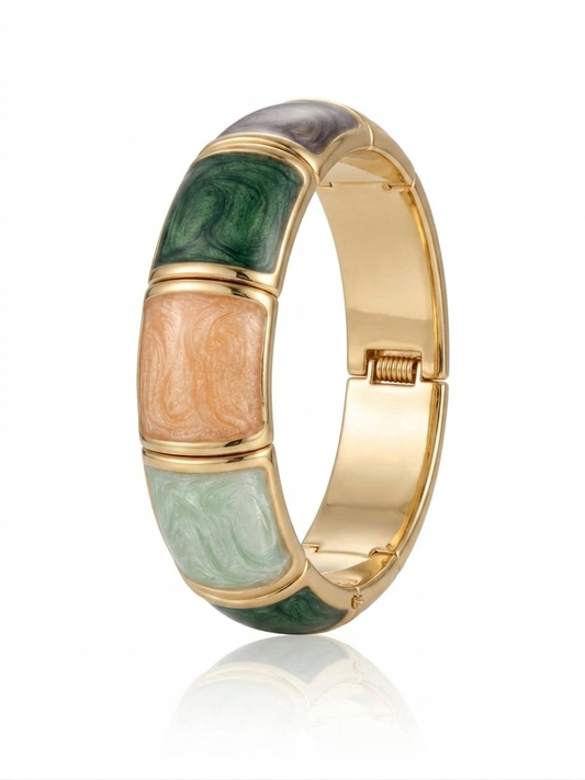Luxury Gold-Tone Marble Resin Hinged Bangle Bracelet for Women | Elegant Statement Kada