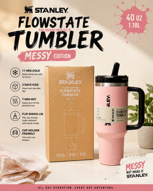 Stainless Steel Flowstate Tumbler with Handle, Large Travel Mug Water Cup for Gym, Office & Outdoor Use