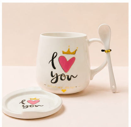 I Love You Ceramic Coffee Mug Gift Set with Lid & Spoon | Premium Tea Cup | Romantic Gift for Wife, Husband, Girlfriend, Boyfriend | Pink Gift Box