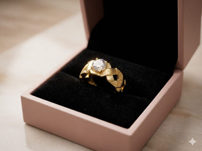 Luxury Gold Weave Ring for Women | Adjustable Crystal Statement Ring | Gold Plated Braided Band Ring | Elegant Fashion Jewelry Gift for Girls