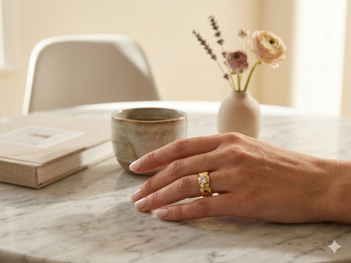 Luxury Gold Weave Ring for Women | Adjustable Crystal Statement Ring | Gold Plated Braided Band Ring | Elegant Fashion Jewelry Gift for Girls