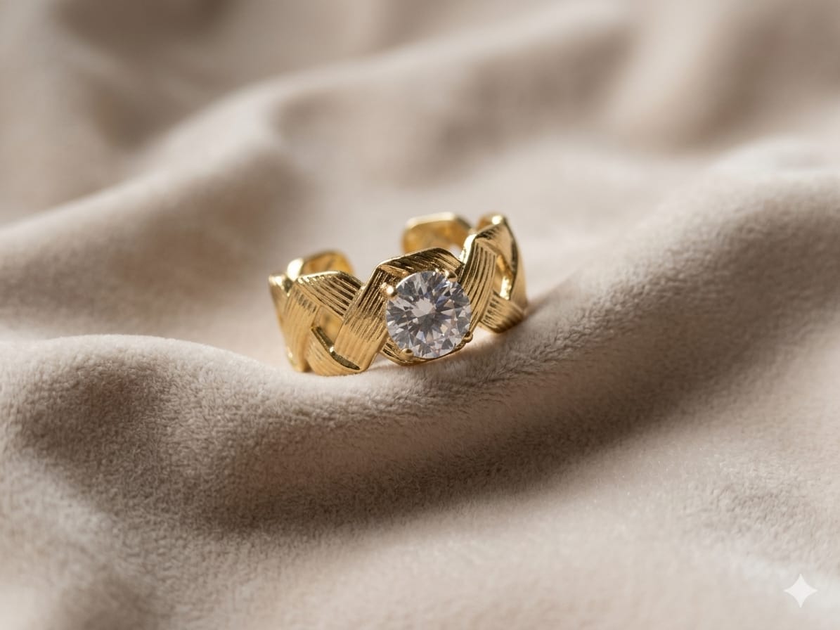 Luxury Gold Weave Ring for Women | Adjustable Crystal Statement Ring | Gold Plated Braided Band Ring | Elegant Fashion Jewelry Gift for Girls