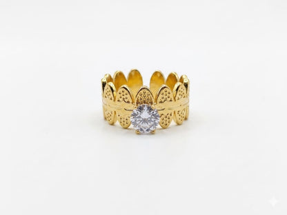 Luxury Crown Ring for Women | Gold Plated Adjustable Crystal Ring | Royal Statement Band Ring | Elegant Fashion Jewelry Gift for Girls