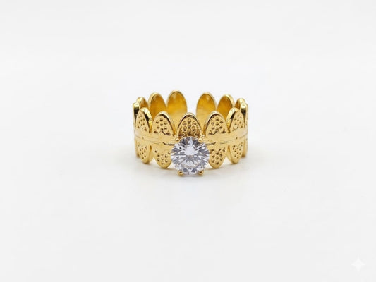Luxury Crown Ring for Women | Gold Plated Adjustable Crystal Ring | Royal Statement Band Ring | Elegant Fashion Jewelry Gift for Girls