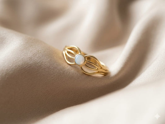 Moonstone Gold Ring for Women | Adjustable Open Ring with Natural Moonstone | Minimalist Gold Plated Statement Ring | Elegant Fashion Jewelry Gift for Girls