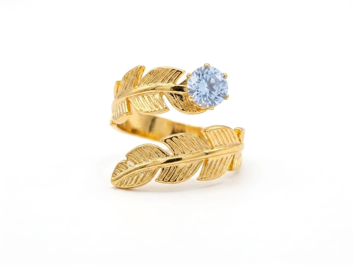 Gold Leaf Adjustable Ring for Women | Crystal Leaf Wrap Ring | Gold Plated Open Finger Ring | Elegant Fashion Jewelry Gift for Girls