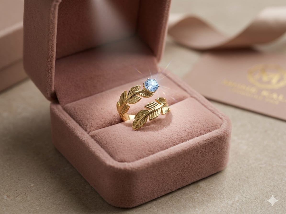 Gold Leaf Adjustable Ring for Women | Crystal Leaf Wrap Ring | Gold Plated Open Finger Ring | Elegant Fashion Jewelry Gift for Girls