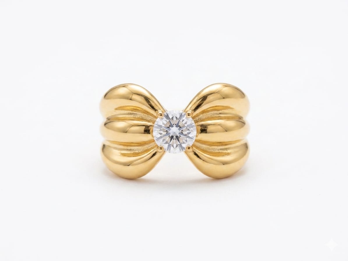 Luxury Gold Bow Ring for Women | Adjustable Statement Ring with Premium Cubic Zirconia Crystal | Elegant Fashion Ring for Girls | Minimalist Gift Jewelry