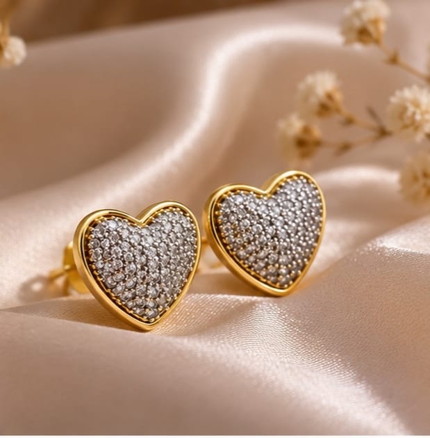 Luxury Heart Shape Crystal Stud Earrings for Women | Gold Plated Sparkling Love Heart Earrings | Elegant Fashion Jewelry Gift for Girls & Women