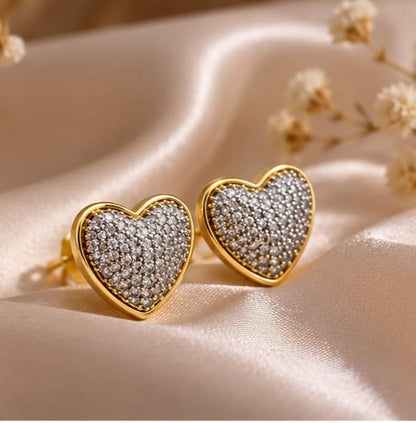 Luxury Heart Shape Crystal Stud Earrings for Women | Gold Plated Sparkling Love Heart Earrings | Elegant Fashion Jewelry Gift for Girls & Women