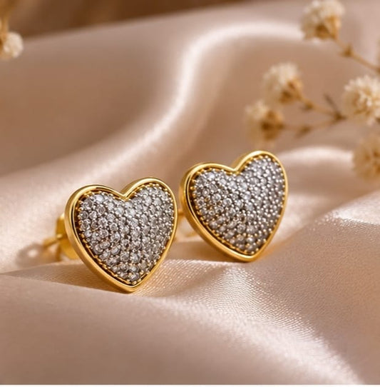 Luxury Heart Shape Crystal Stud Earrings for Women | Gold Plated Sparkling Love Heart Earrings | Elegant Fashion Jewelry Gift for Girls & Women