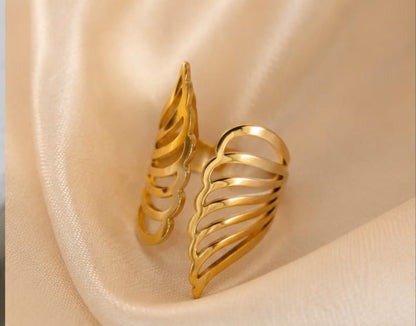 Gold Angel Wing Adjustable Ring for Women | Elegant Open Band Statement Ring | Trendy Fashion Jewelry | Gift for Girls & Women