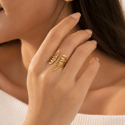 Gold Angel Wing Adjustable Ring for Women | Elegant Open Band Statement Ring | Trendy Fashion Jewelry | Gift for Girls & Women
