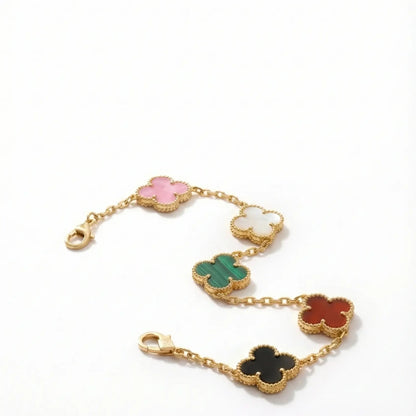 Luxury Clover Charm Bracelet for Women | Multicolor Gold Plated Lucky Clover Bracelet | Adjustable Designer Bracelet | Elegant Fashion Jewelry Gift for Girls
