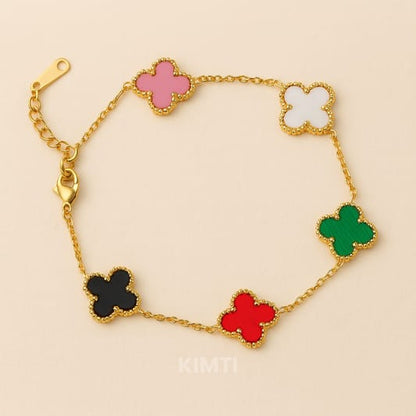 Luxury Clover Charm Bracelet for Women | Multicolor Gold Plated Lucky Clover Bracelet | Adjustable Designer Bracelet | Elegant Fashion Jewelry Gift for Girls