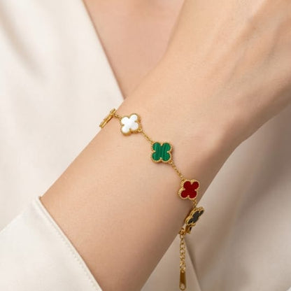Luxury Clover Charm Bracelet for Women | Multicolor Gold Plated Lucky Clover Bracelet | Adjustable Designer Bracelet | Elegant Fashion Jewelry Gift for Girls