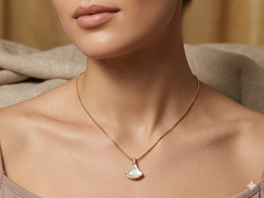 Luxury Fan Pendant Necklace for Women | Gold Plated White Shell Pendant Necklace | Adjustable Minimalist Chain Necklace | Elegant Fashion Jewelry Gift for Girls