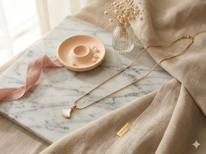 Luxury Fan Pendant Necklace for Women | Gold Plated White Shell Pendant Necklace | Adjustable Minimalist Chain Necklace | Elegant Fashion Jewelry Gift for Girls