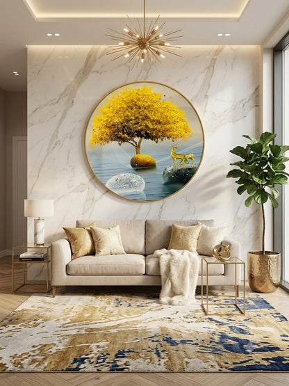 Golden Tree & Deer Design | Round Decorative Wall Art | Nature-Inspired Home Décor | Ideal for Living Room, Bedroom, Dining Room & Office