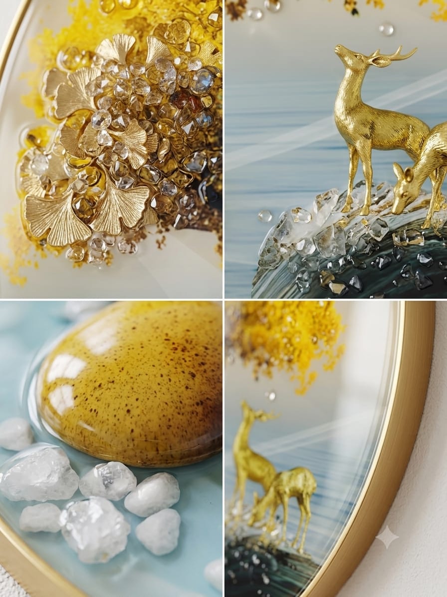 Golden Tree & Deer Design | Round Decorative Wall Art | Nature-Inspired Home Décor | Ideal for Living Room, Bedroom, Dining Room & Office