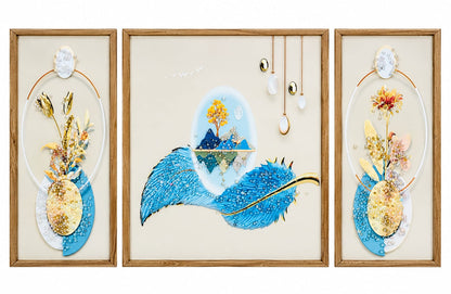 Blue Floral Abstract Wall Art for Home Set of 3