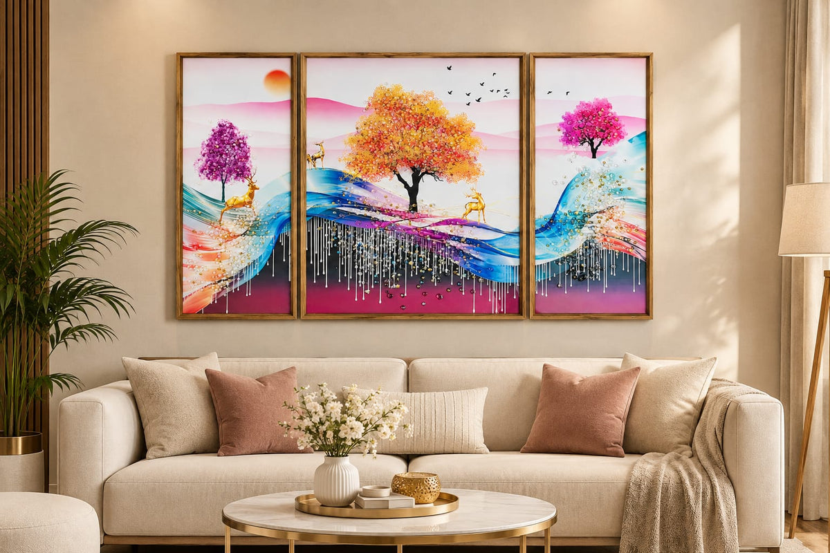 Abstract Tree Wall Art for Living Room set of 3