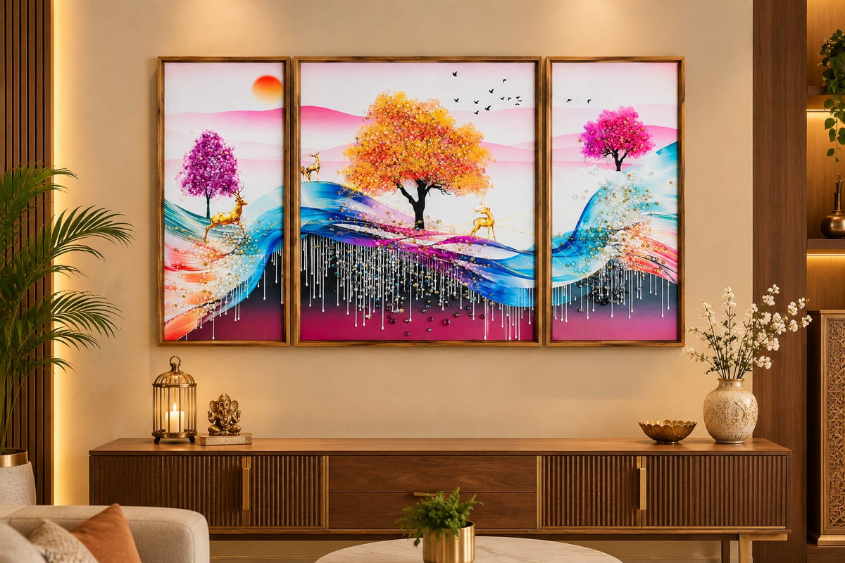Abstract Tree Wall Art for Living Room set of 3