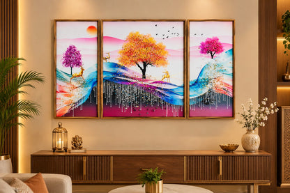 Abstract Tree Wall Art for Living Room set of 3