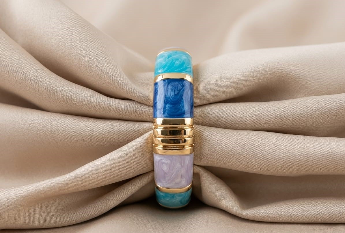 Luxury Gold-Tone Marble Resin Hinged Bangle Bracelet for Women | Elegant Statement Kada