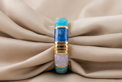 Luxury Gold-Tone Marble Resin Hinged Bangle Bracelet for Women | Elegant Statement Kada